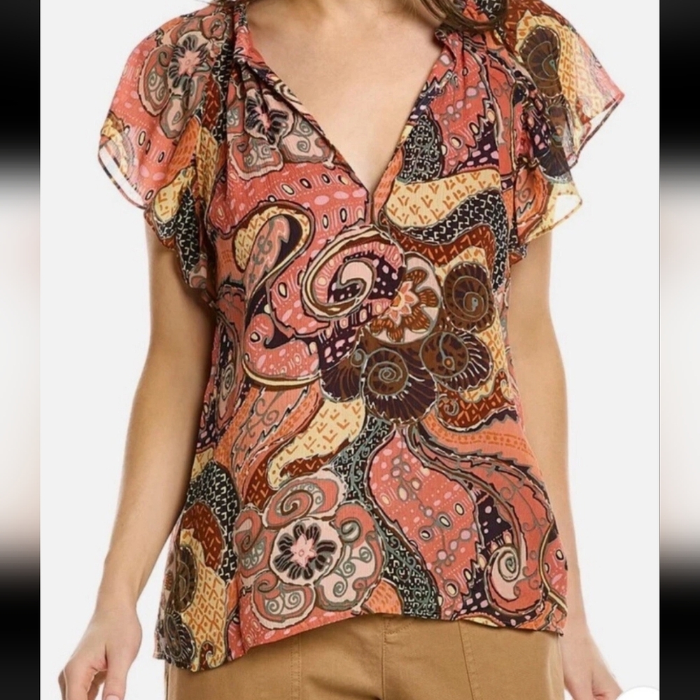 A.L.C. June Silk Flutter‎ Sleeve Blouse